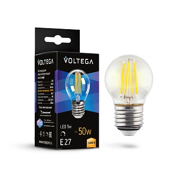 Светодиодная лампа 5W 3000K E27 DIM Voltega Crystal Globe 7202