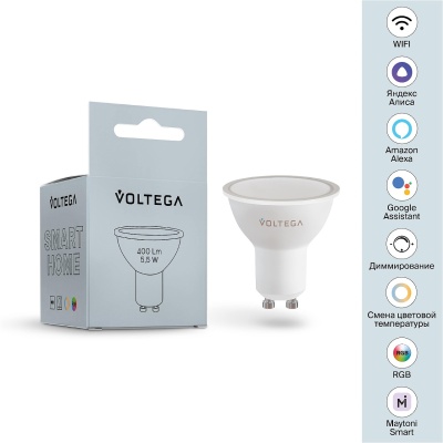 Светодиодная диммируемая лампа WI-FI Voltega GU10 5,5W RGB VG 2426