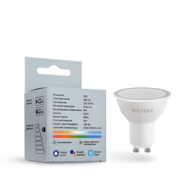 Светодиодная диммируемая лампа WI-FI Voltega GU10 5,5W RGB VG 2426