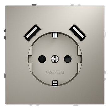Розетка встраиваемая VOLTUM S70 с заземлением и защитными шторками, с USB, A+A, (кашемир) VLS040403