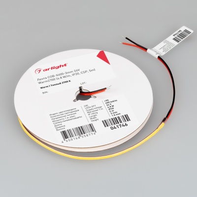 Лента COB-X400-3mm 24V Warm2700 (4.8 W/m, IP20, CSP, 5m) (Arlight, -) ARLIGHT Арт. 041746
