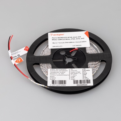 Лента MICROLED-M140-4mm 24V White-CDW (4.8 W/m, IP20, 2216, 5m) (Arlight, узкая) ARLIGHT Арт. 024505(2)