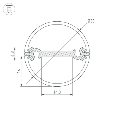 Профиль ROUND-D30-DUAL-2000 ANOD (Arlight, Алюминий) 029114 