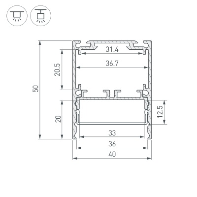 Профиль SL-LINE-4050-3L-2000 ANOD (Arlight, Алюминий) 044666 