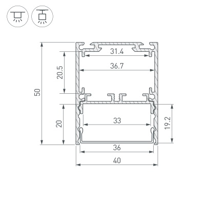 Профиль SL-LINE-4050-3L-2000 ANOD (Arlight, Алюминий) 044666 