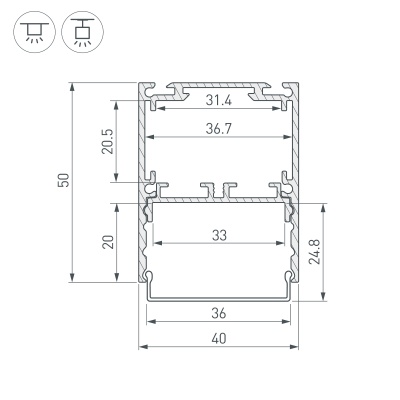 Профиль SL-LINE-4050-3L-2000 ANOD (Arlight, Алюминий) 044666 