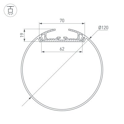 Профиль с экраном SL-ROUND-D120-2500 ANOD+OPAL (Arlight, Алюминий) 020475 