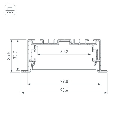 Профиль с экраном S2-LINIA94-F-2500 ANOD+OPAL (Arlight, Алюминий) 021178(1) 