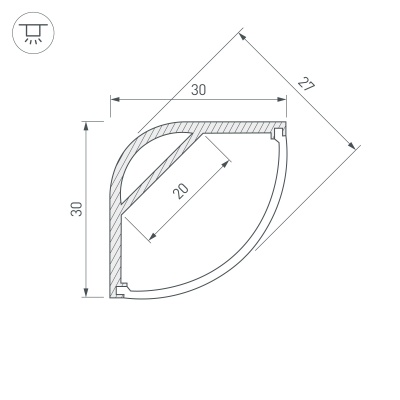 Профиль с экраном ARH-KANT-H30-2000 ANOD+OPAL (Arlight, Алюминий) 036771 