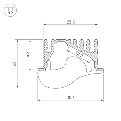 Профиль с экраном ALU-ASYMETRIC-2000 ANOD+FROST LENS (Arlight, Алюминий) 019270 