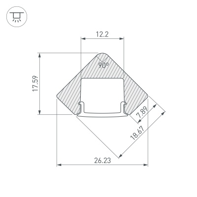 Профиль с экраном ALU-D45-2000 ANOD+FROST (Arlight, Алюминий) 018252 