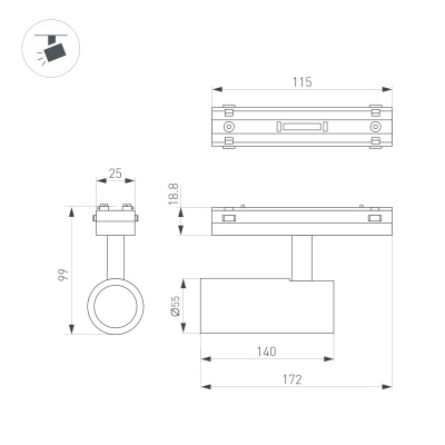 Светильник MAG-VIBE-SPOT-R55-18W Warm3000 (BK, 24 deg, 48V) (Arlight, IP20 Металл, 5 лет)
