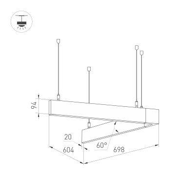 Светильник ALT-LINEAIR-ANGLE-60-FLAT-UPDOWN-DIM-700x605-55W Warm3000 (BK, 100 deg, 230V) (Arlight, IP20 Металл, 3 года)