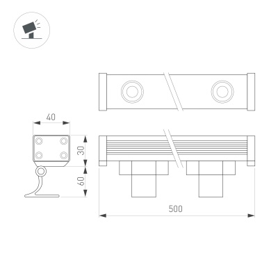 Линейный прожектор AR-LINE-500-9W Warm3000 (GR, 30 deg, 230V) (Arlight, IP65 Металл, 3 года)