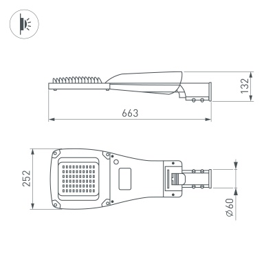 Светильник OXOR-GRES-663х252-60W Day4000 (GR, 150x80 deg, 230V) IP66 (Arlight, -)