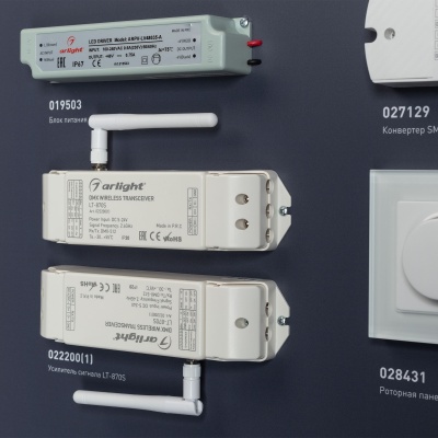 Стенд Управление светильниками DMX512 E34 1760x600mm (DB 3мм, пленка, лого, Arlight)